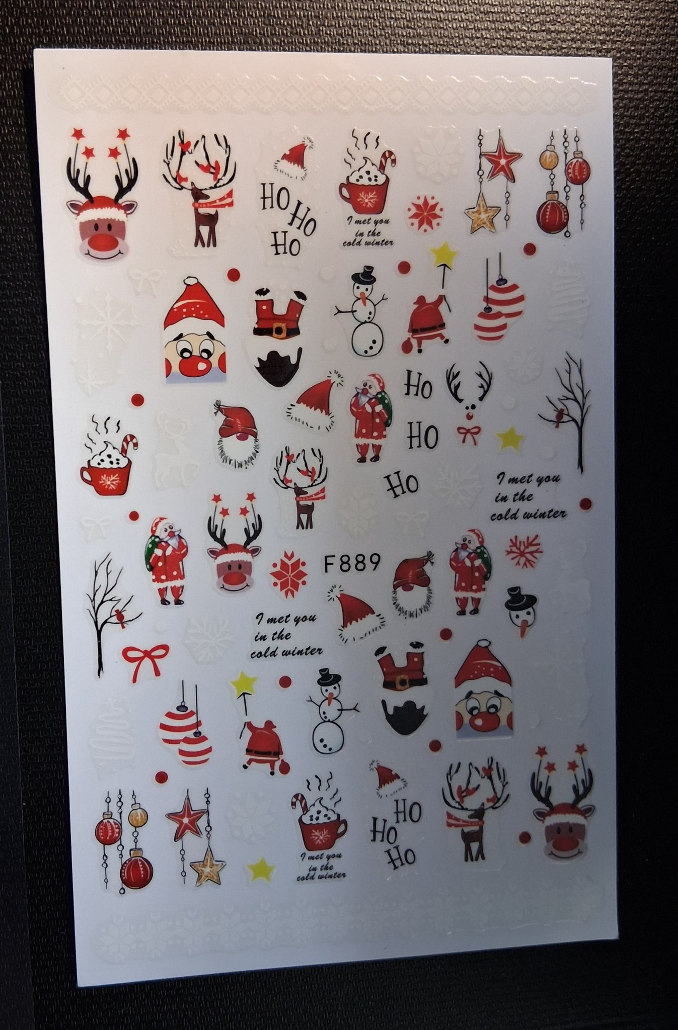 Nail Art Stickers — 15J Christmas Style 7 (F889, 1 page)